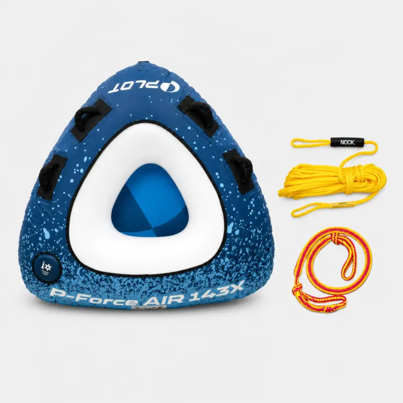 Anneau & tube tracté gonflable PLOT P-Force AIR 143X, 1 personne, Ø143 cm, bleu + ligne de remorquage pour tube 18 meter + rallonge élastique Nouveauté