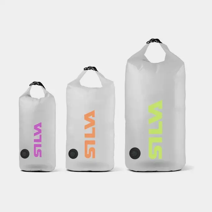 Ensemble de sacs étanches Silva TPU-V, 70D, 6/12/24 litres, avec valve et support pour lampe frontale, transparent/violet/orange/jaune, 3-pack Pas Cher