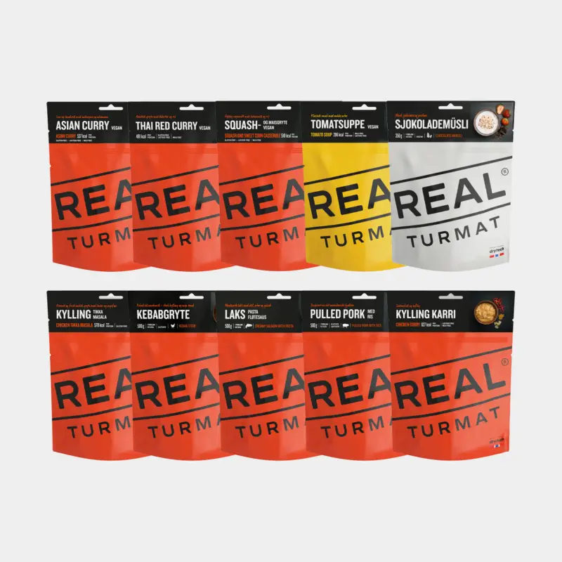 Grand pack repas lyophilisé / repas pour le camping Real Turmat Långturspaket, 10-pack, 4620 grammes Nouvelle Collection