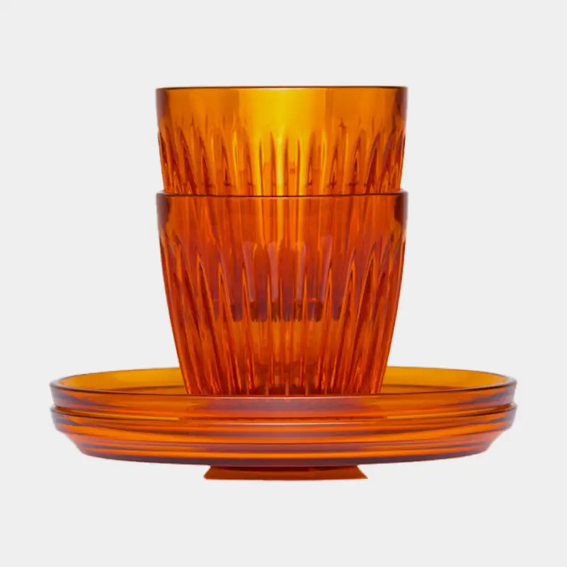 Tasses à espresso avec soucoupes HuskeeRenew Espresso Set 3oz Amber, tritan recyclé, orange, 9 cl / 90 ml, 2-pack Quantité Limitée