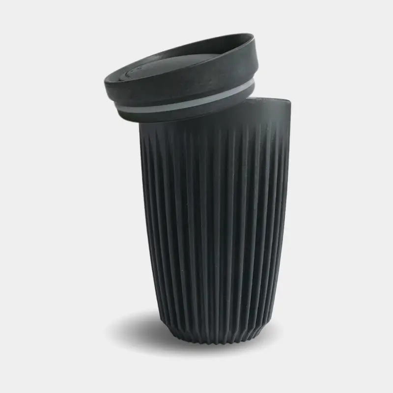 Offre Limitée Mug voyage / tasse à café avec couvercle HuskeeCup & Lid 12oz Charcoal, coques de café recyclées, noir, 35 cl / 350 ml