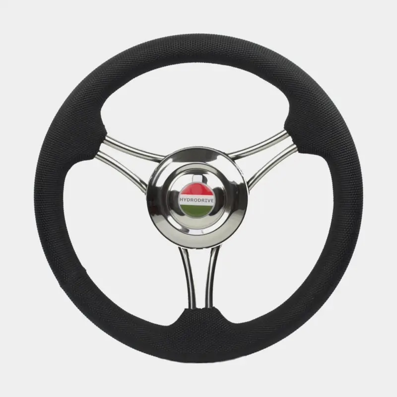 Volant de bateau à moteur Hydrodrive 16121-VSB, acier inoxydable, Ø350 mm, avec moyeu, convient à un axe de volant de 3/4″ (19 mm), noir/chrome Vente Flash