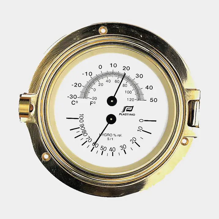 Offre Spéciale Hygromètre & thermomètre Plastimo Porthole 4.5″, Ø115/140 mm, laiton