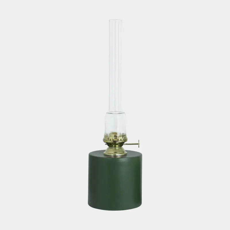 Dernière Chance Lampe à pétrole / lampe à huile Strömshaga Droite Large, tôle verte, brûleur en laiton, Ø100 mm x 300 mm