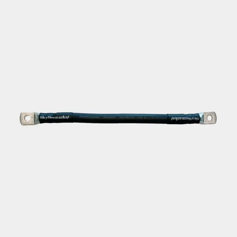 Câble en cuivre étamé préserti Skyllermarks, avec gaine en caoutchouc, rond, 1 conducteur, 35 mm², 0.9 mètre, M6 + M8, noir (moins) Dernière Chance
