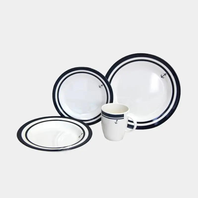 Livraison Express Service de table en mélamine 1852-Marine Non-slip, blanc/bleu, 16 pièces